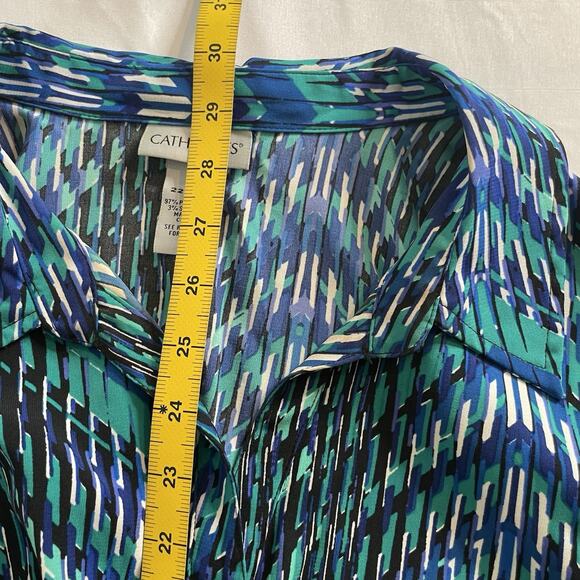 Catherines Women's Green Blue Chevron Button Front Blouse Size 2X‎ Career Flowy - Picture 3 of 12